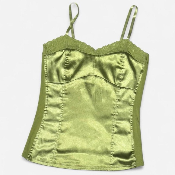Vintage 90s Fairy Green Cami, Satin, Size Small - Picture 2 of 6